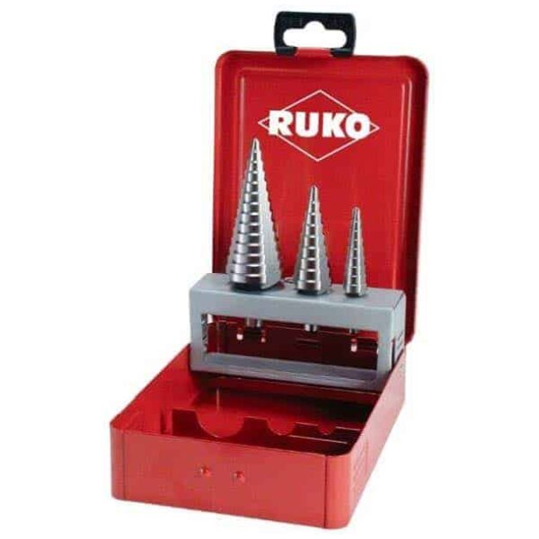 Ruko 3-Piece HSS Step Drill Set In Steel Case